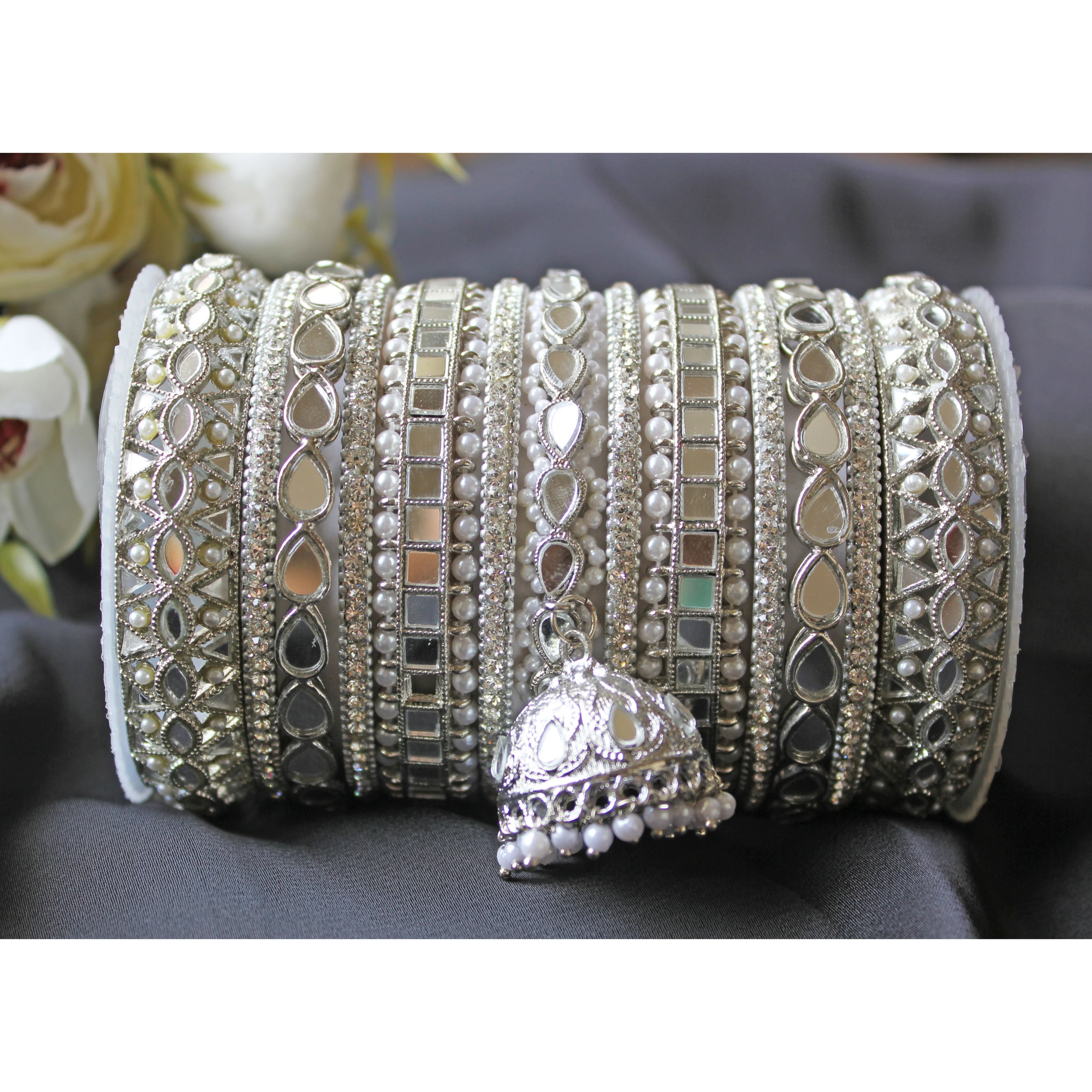 Traditional Mirror Bangle Set with Jhumki by Leshya - Image 5