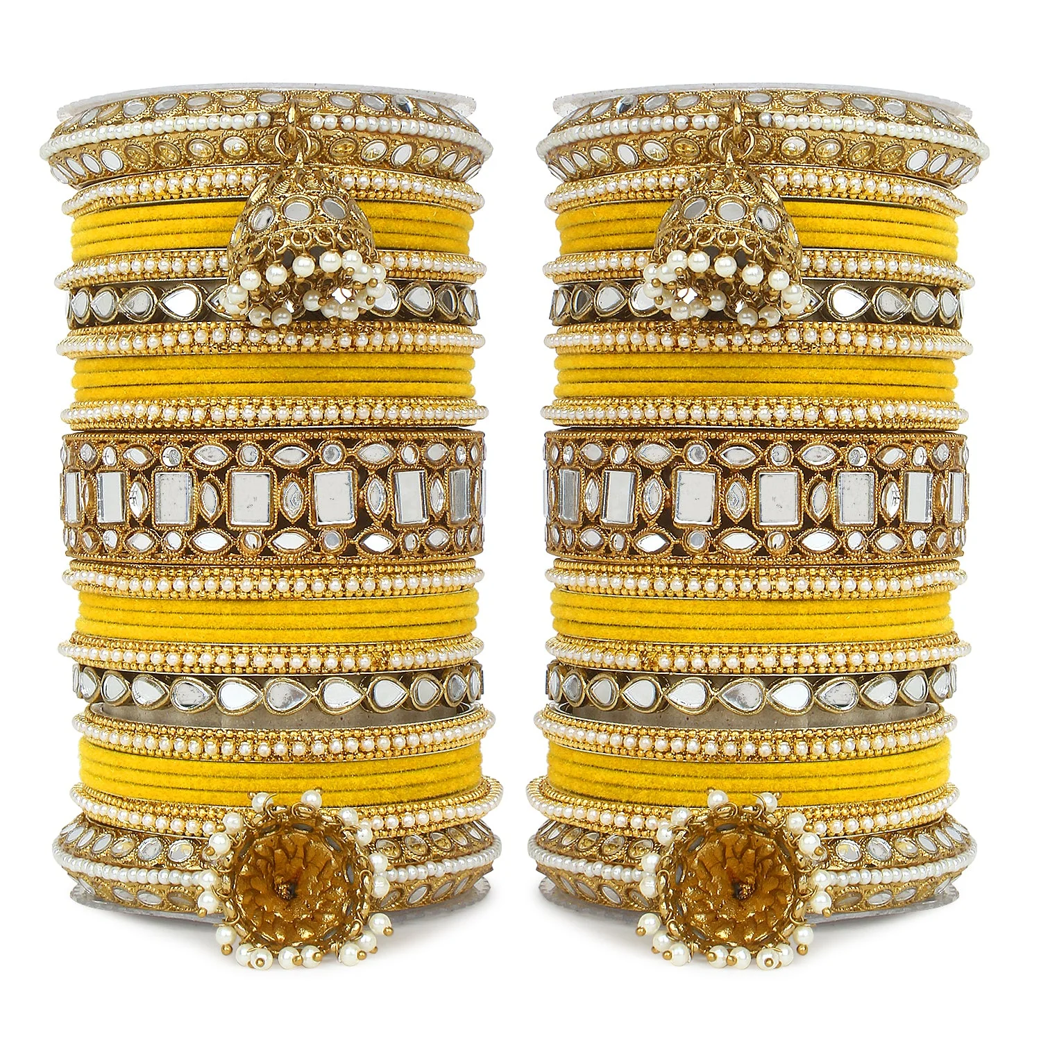 Traditional Mirror Bangle Set with Velvet Bangles with Jhumki by Leshya - Image 13