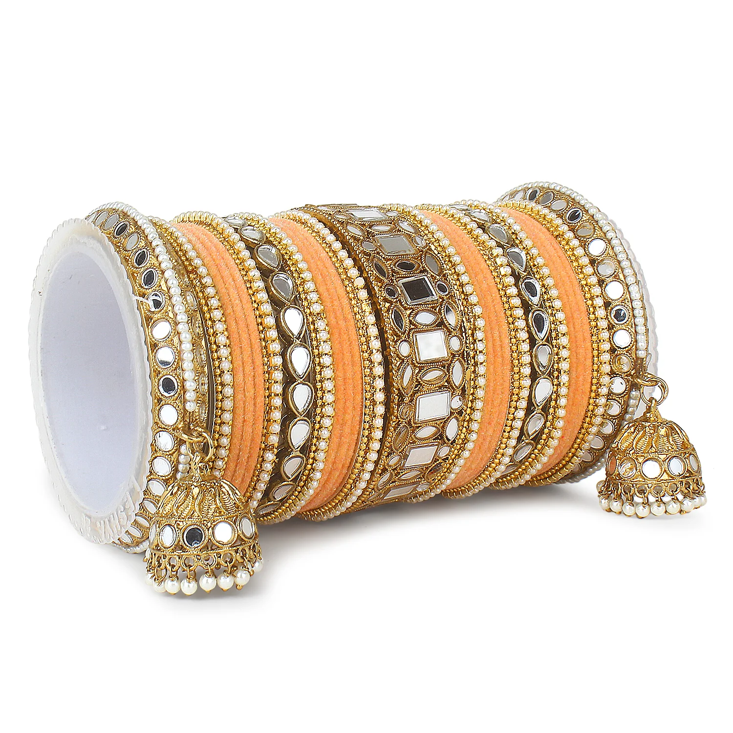 Traditional Mirror Bangle Set with Velvet Bangles with Jhumki by Leshya - Image 20