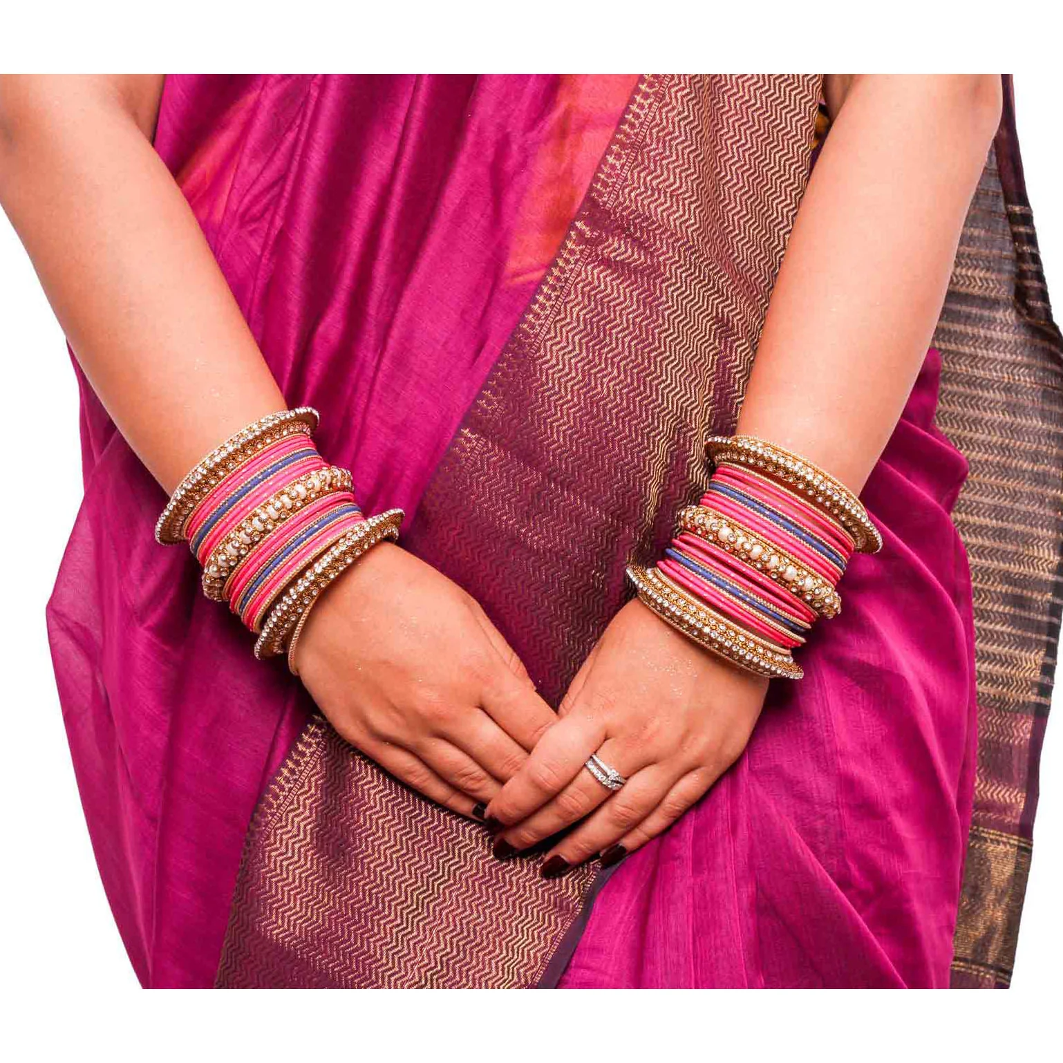 Set of 2 Traditional Multi-Colored Pearl Chakri Bangle Set - Image 3