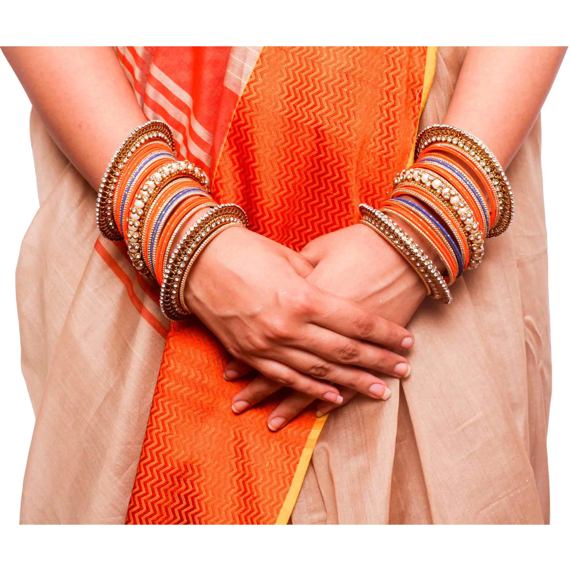 Set of 2 Traditional Multi-Colored Pearl Chakri Bangle Set - Image 5