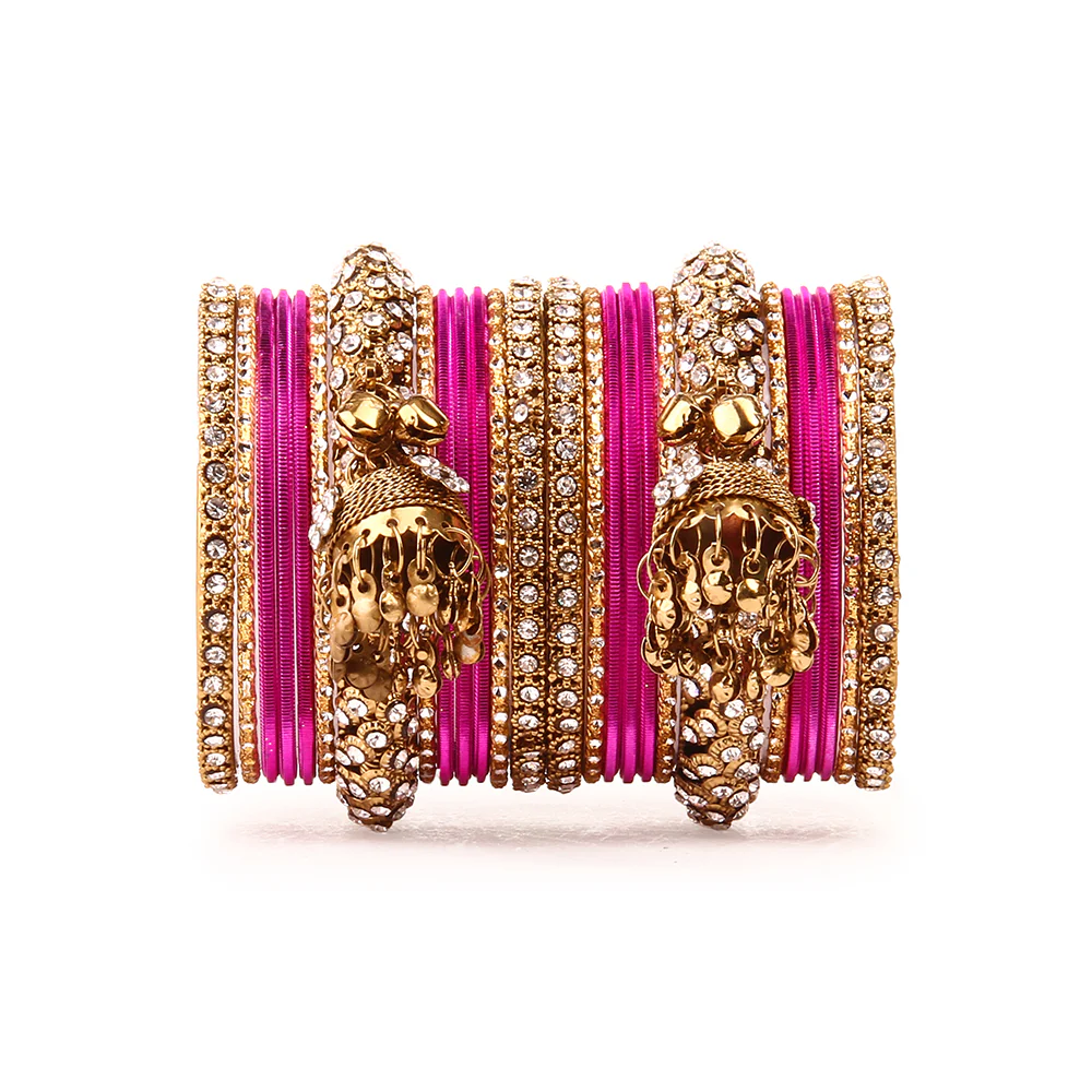Traditional Shining Jhumki Bangle Set For Two Hands - Image 8