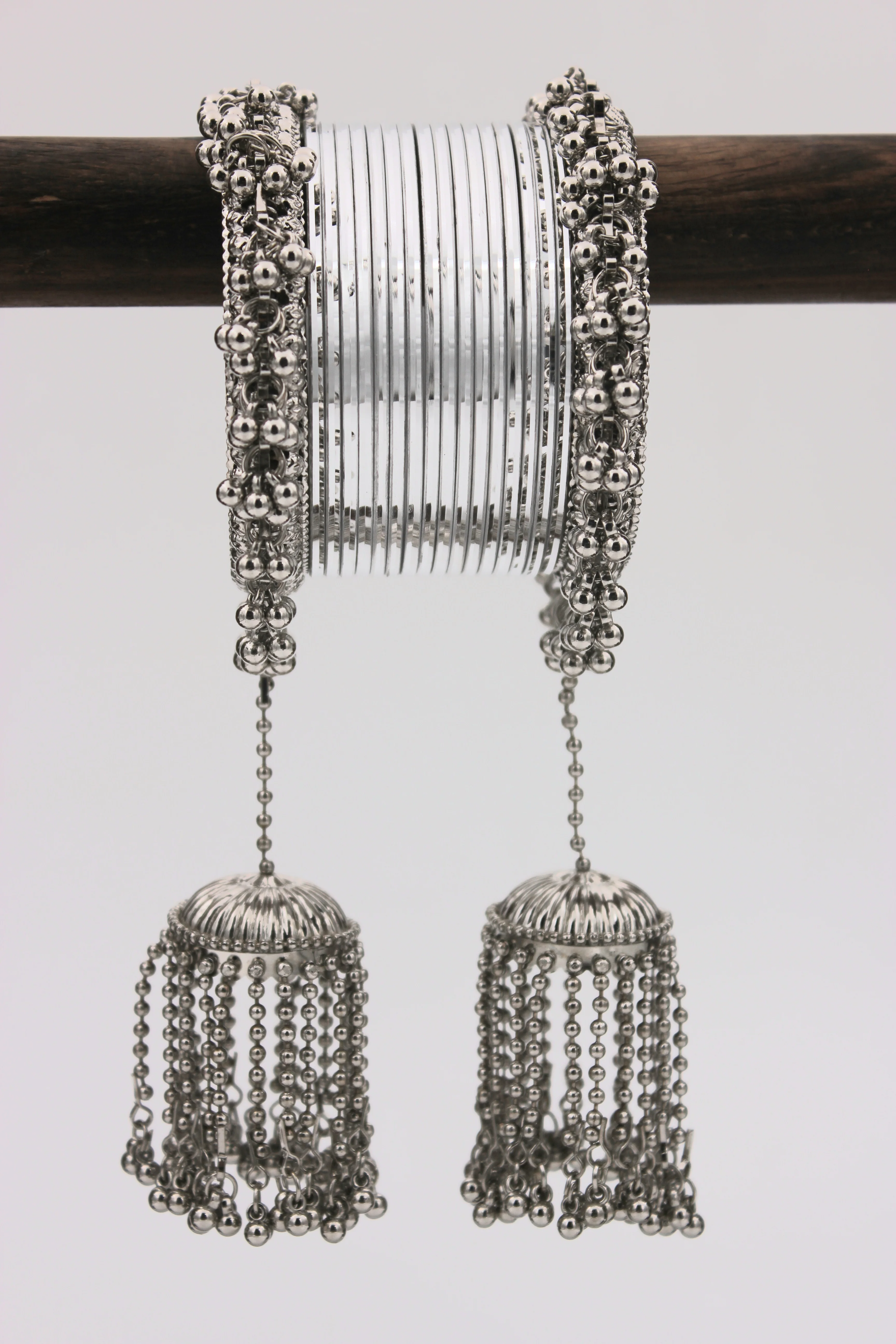 Traditional Silver Ghungroo with Shining Silver Bangles by Leshya - Image 3