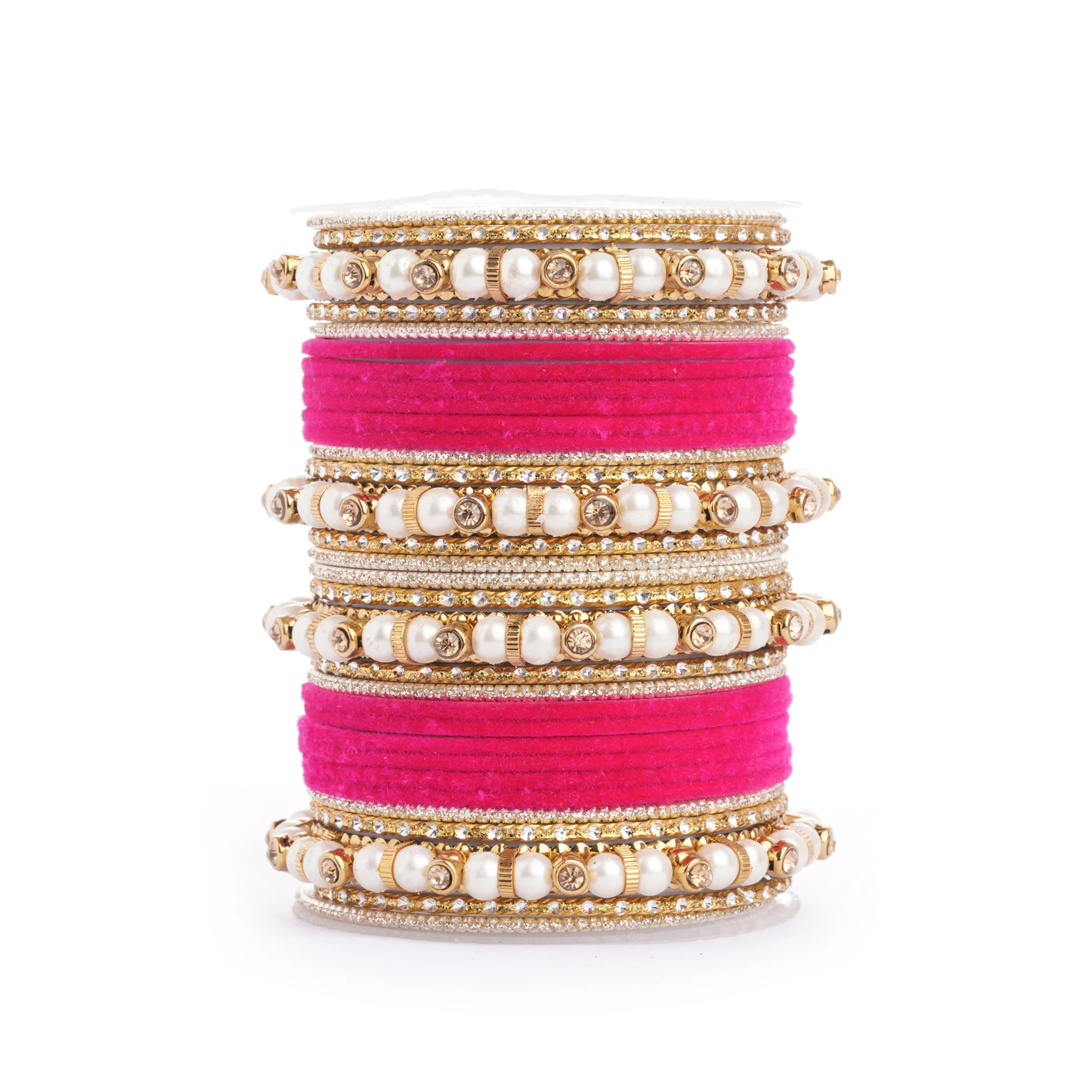 Traditional Velvet Bangle set with Pearl Bangles for Two Hands - Image 10