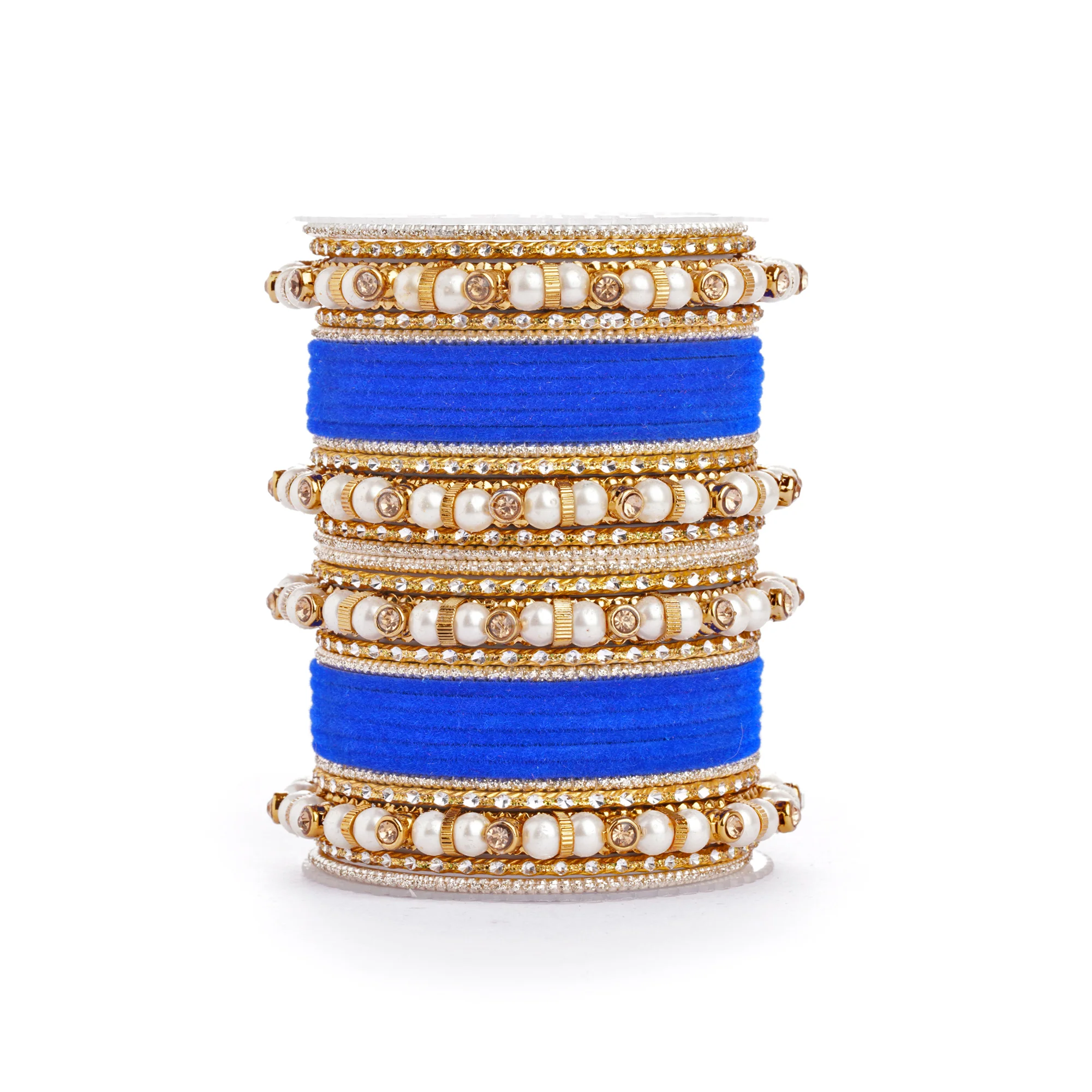 Traditional Velvet Bangle set with Pearl Bangles for Two Hands - Image 12