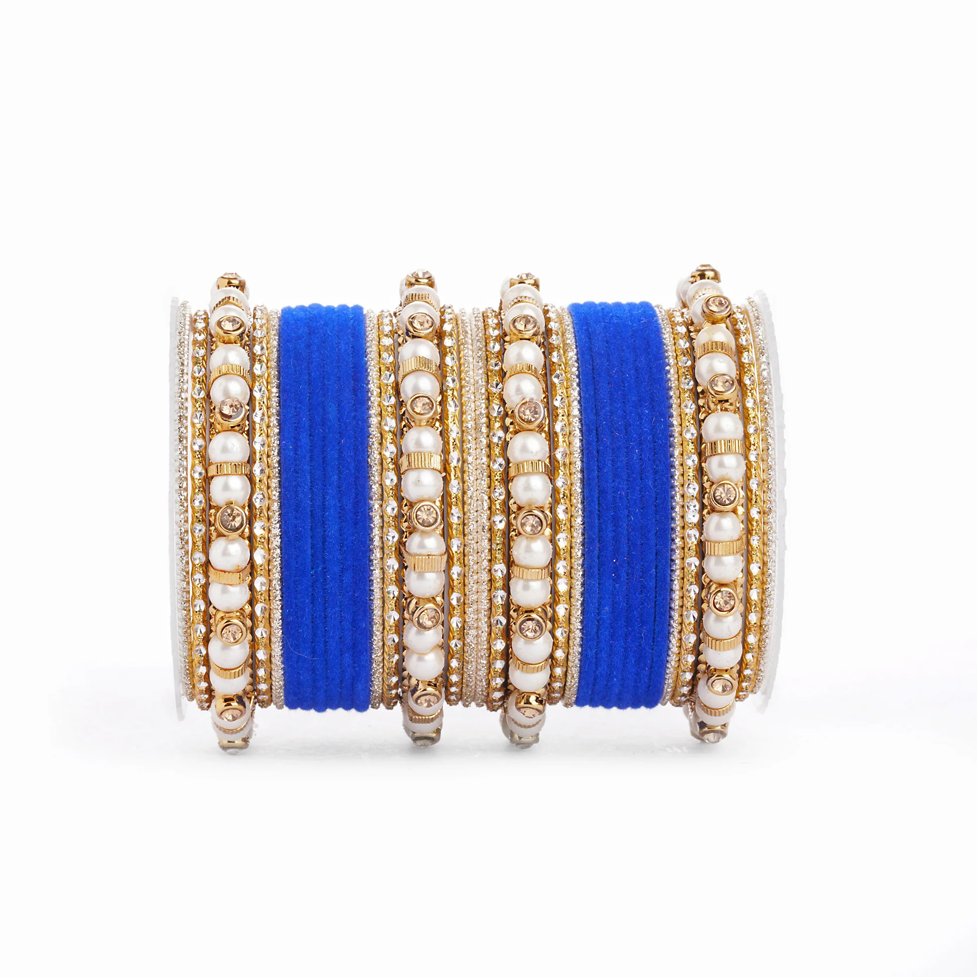 Traditional Velvet Bangle set with Pearl Bangles for Two Hands - Image 13