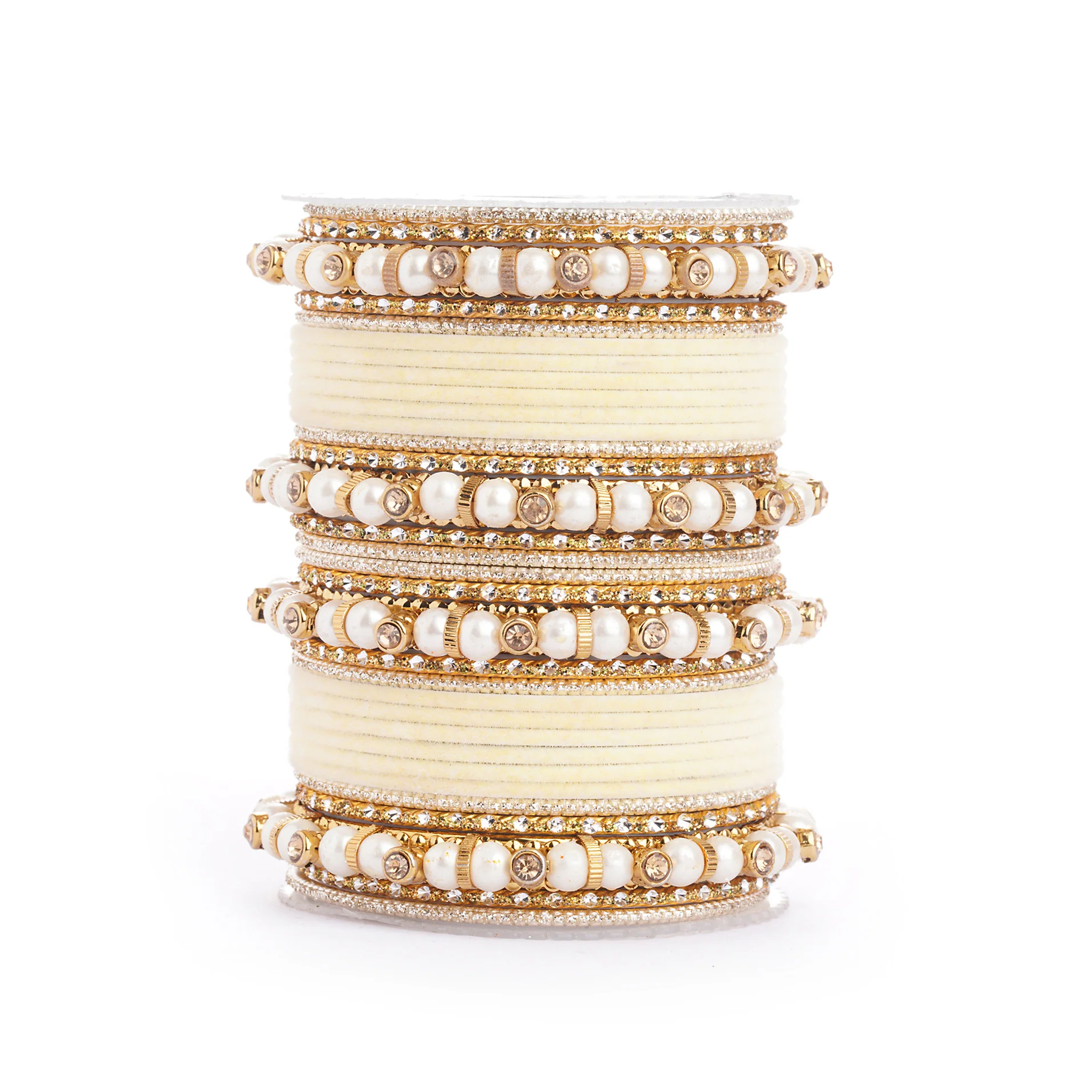 Traditional Velvet Bangle set with Pearl Bangles for Two Hands - Image 14