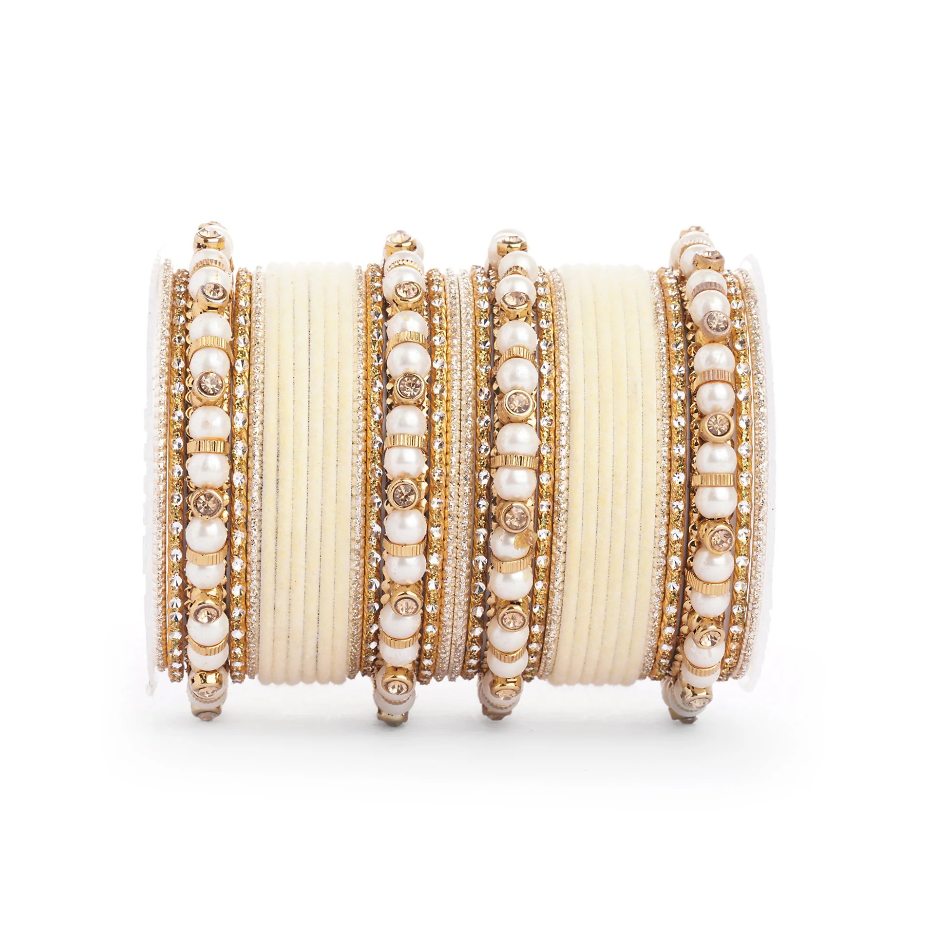 Traditional Velvet Bangle set with Pearl Bangles for Two Hands - Image 15