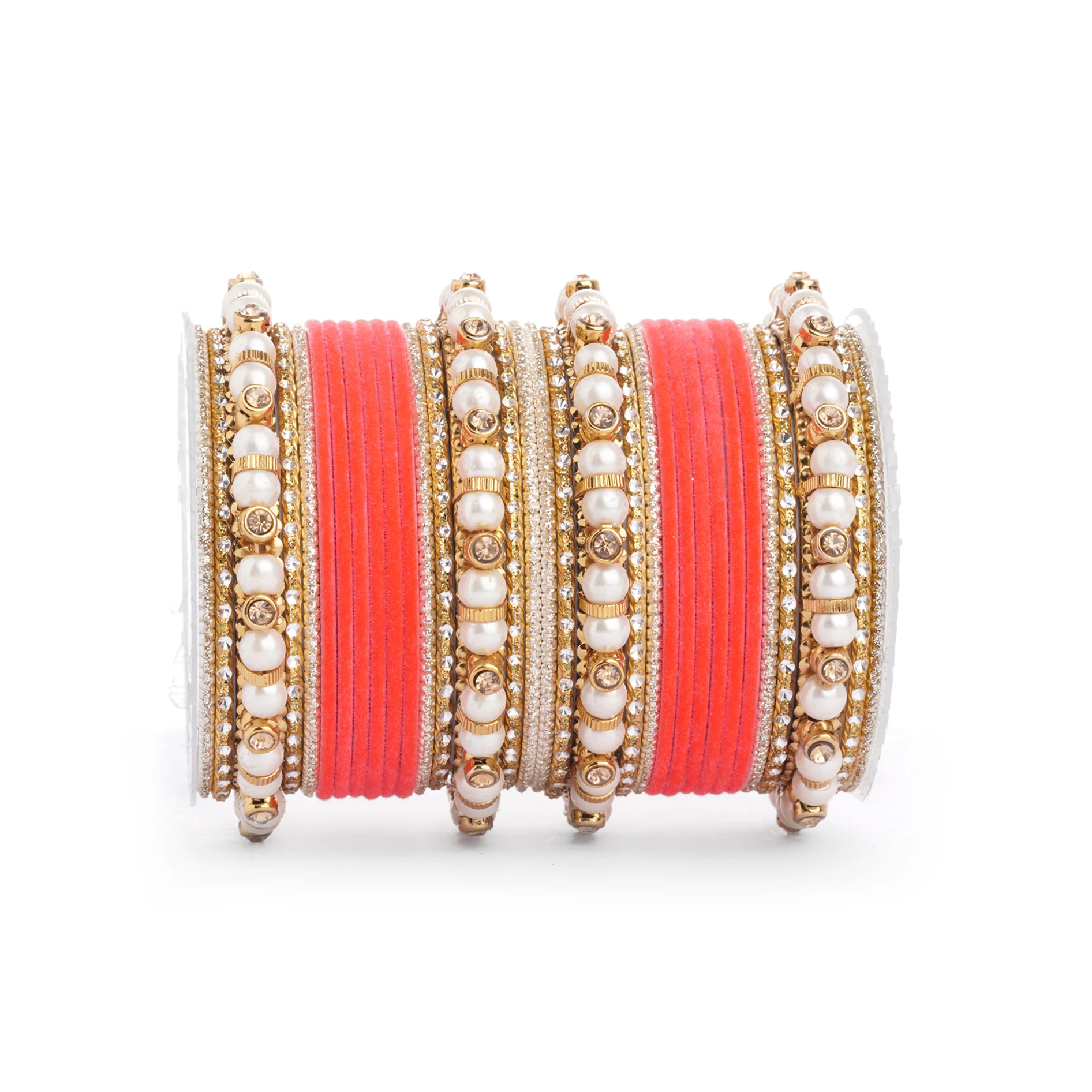 Traditional Velvet Bangle set with Pearl Bangles for Two Hands - Image 17