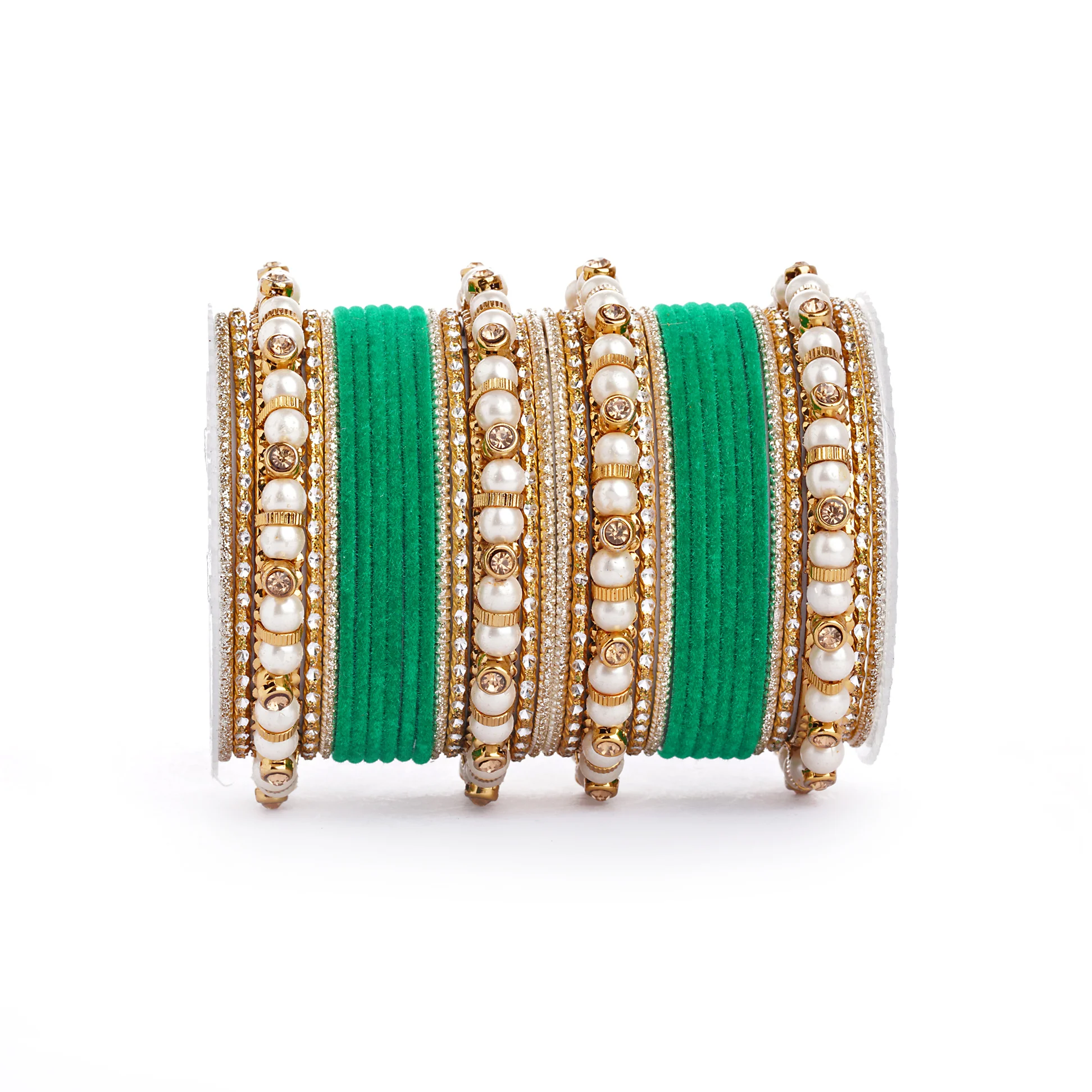 Traditional Velvet Bangle set with Pearl Bangles for Two Hands - Image 18