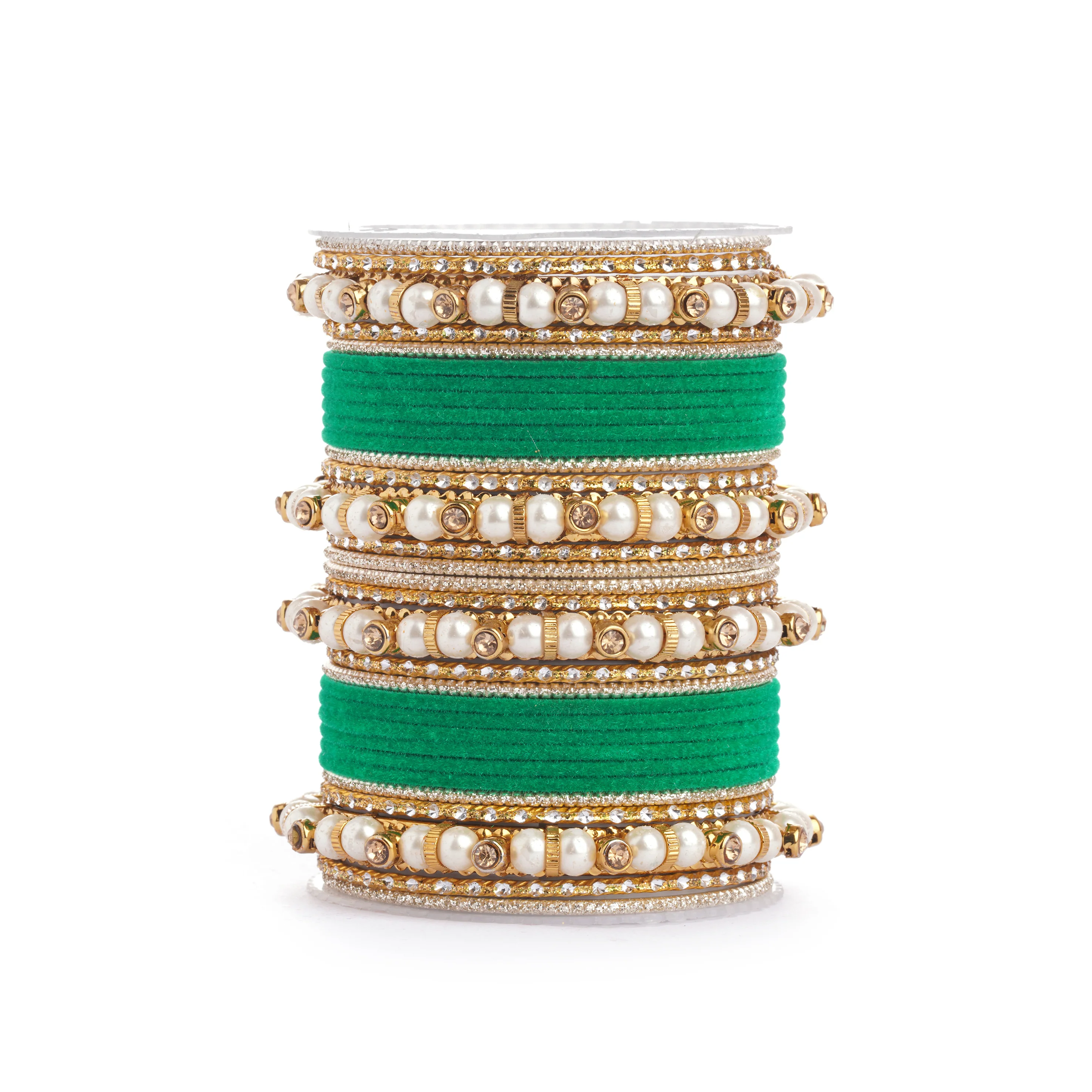Traditional Velvet Bangle set with Pearl Bangles for Two Hands - Image 19