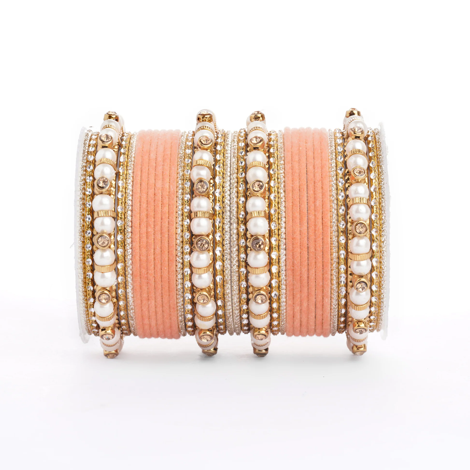 Traditional Velvet Bangle set with Pearl Bangles for Two Hands - Image 4