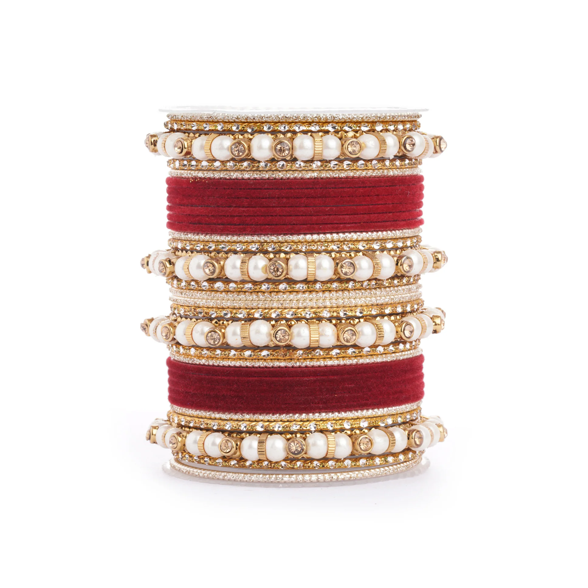 Traditional Velvet Bangle set with Pearl Bangles for Two Hands - Image 6