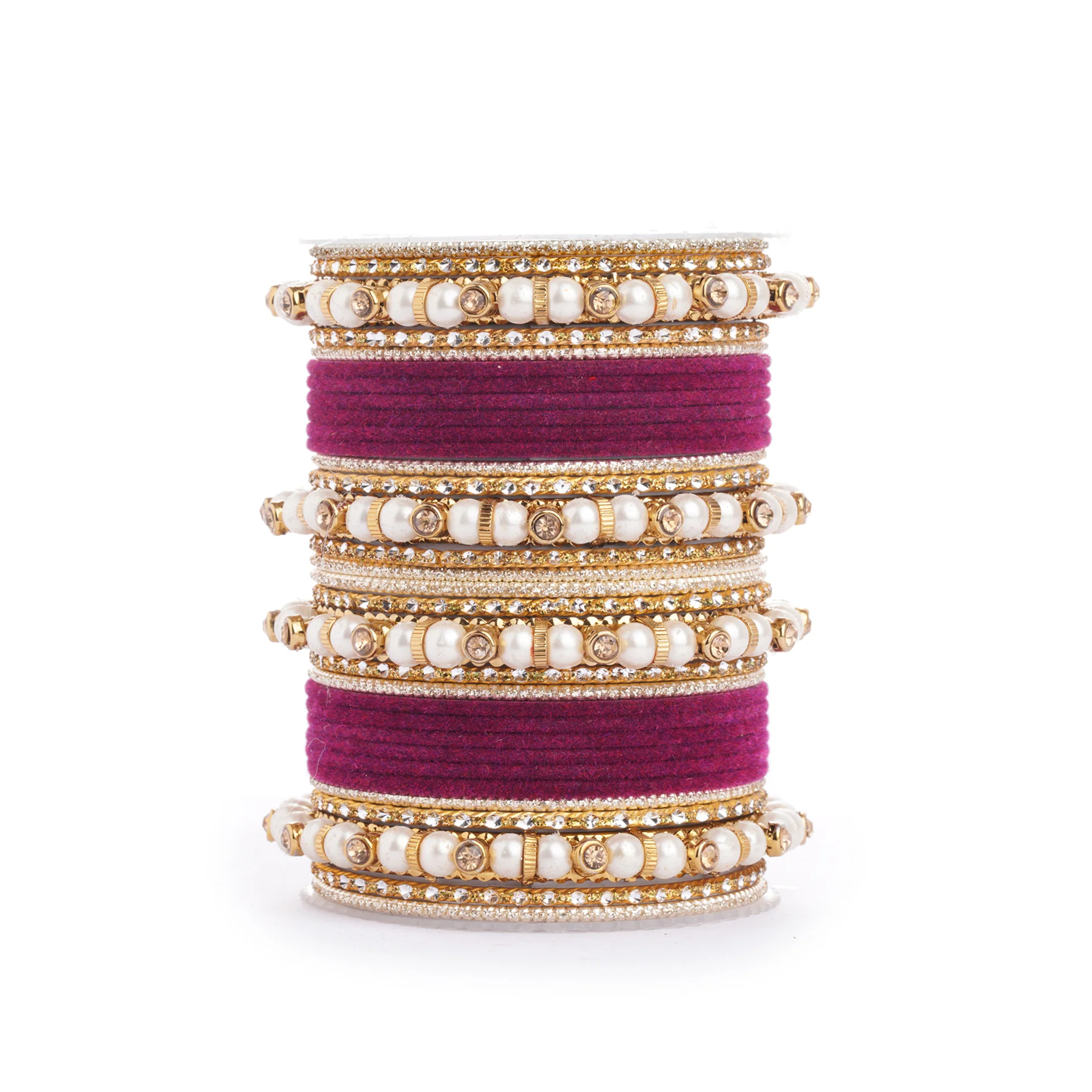 Traditional Velvet Bangle set with Pearl Bangles for Two Hands - Image 8