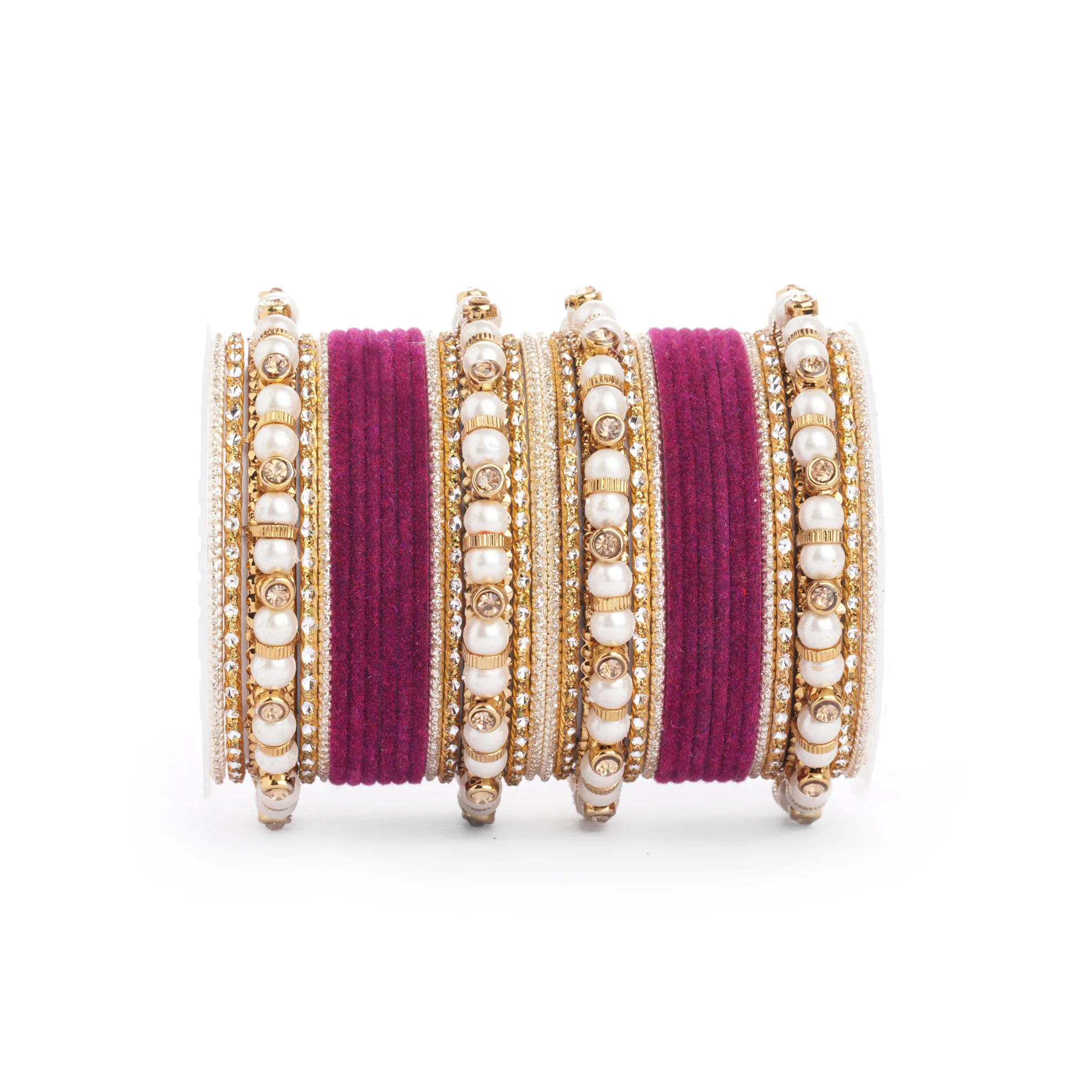 Traditional Velvet Bangle set with Pearl Bangles for Two Hands - Image 9